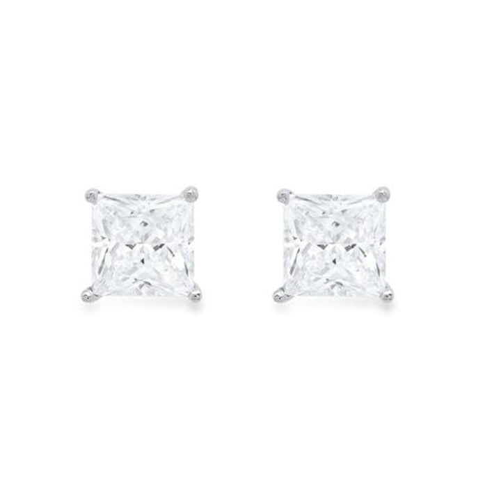 Paris Jewelry 14k White Gold Push Back Created White Sapphire Stud Earrings 3mm Image 1