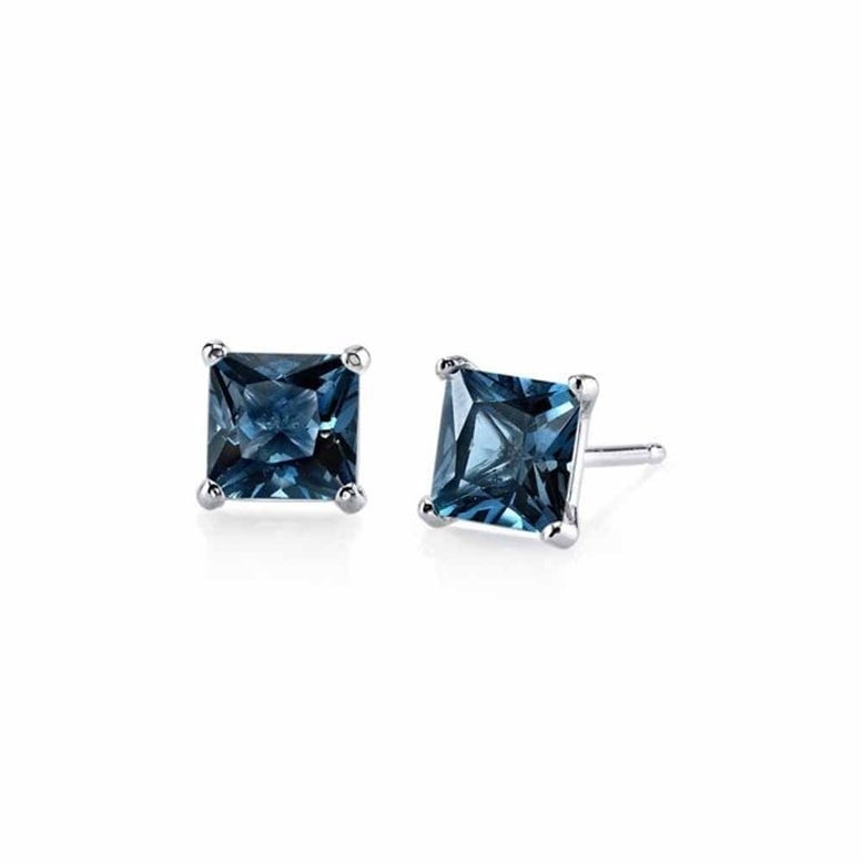 Paris Jewelry 14k White Gold 4mm Princess Created Alexandrite Stud Earrings Image 1