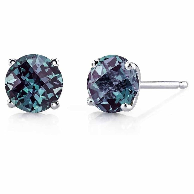 Paris Jewelry 14k White Gold Created Alexandrite Stud Earrings 4mm Blue Image 1