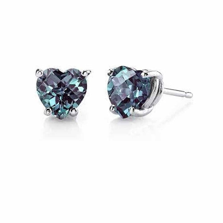 Paris Jewelry 14k White Gold Heart Created Alexandrite Stud Earrings 3mm Image 1