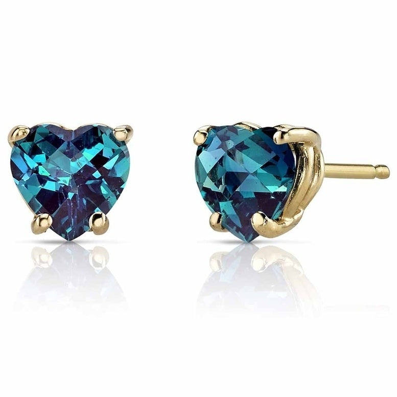 Paris Jewelry 14k Yellow Gold Heart Created Alexandrite Stud Earrings 4mm Image 2