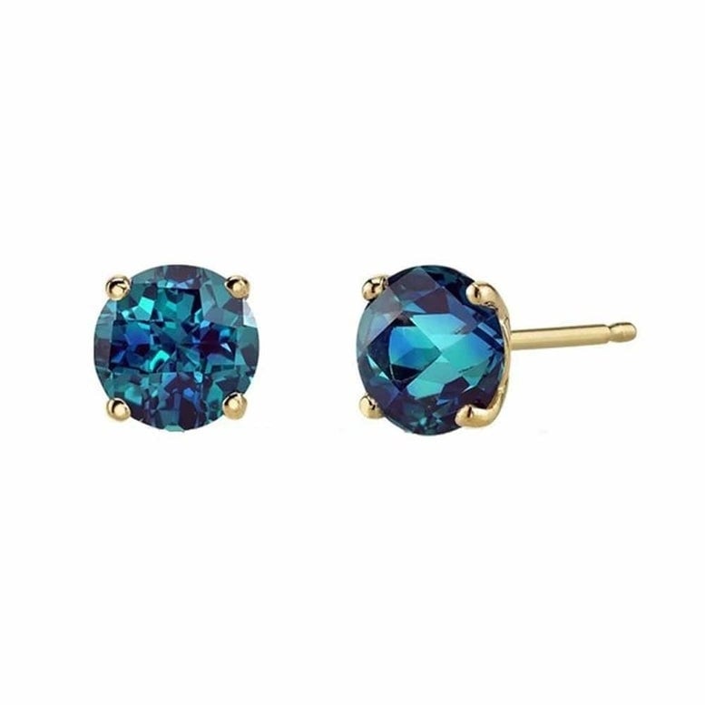 Paris Jewelry 14k Yellow Gold Created Alexandrite 4mm Stud Earrings Blue Image 1