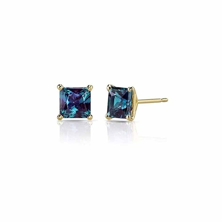 Paris Jewelry 14k Yellow Gold Created Alexandrite Stud Earrings 4mm Push Back Image 1