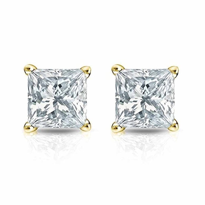 Paris Jewelry 14k Yellow Gold Push Back 3mm Created Diamond Stud Earrings Image 1