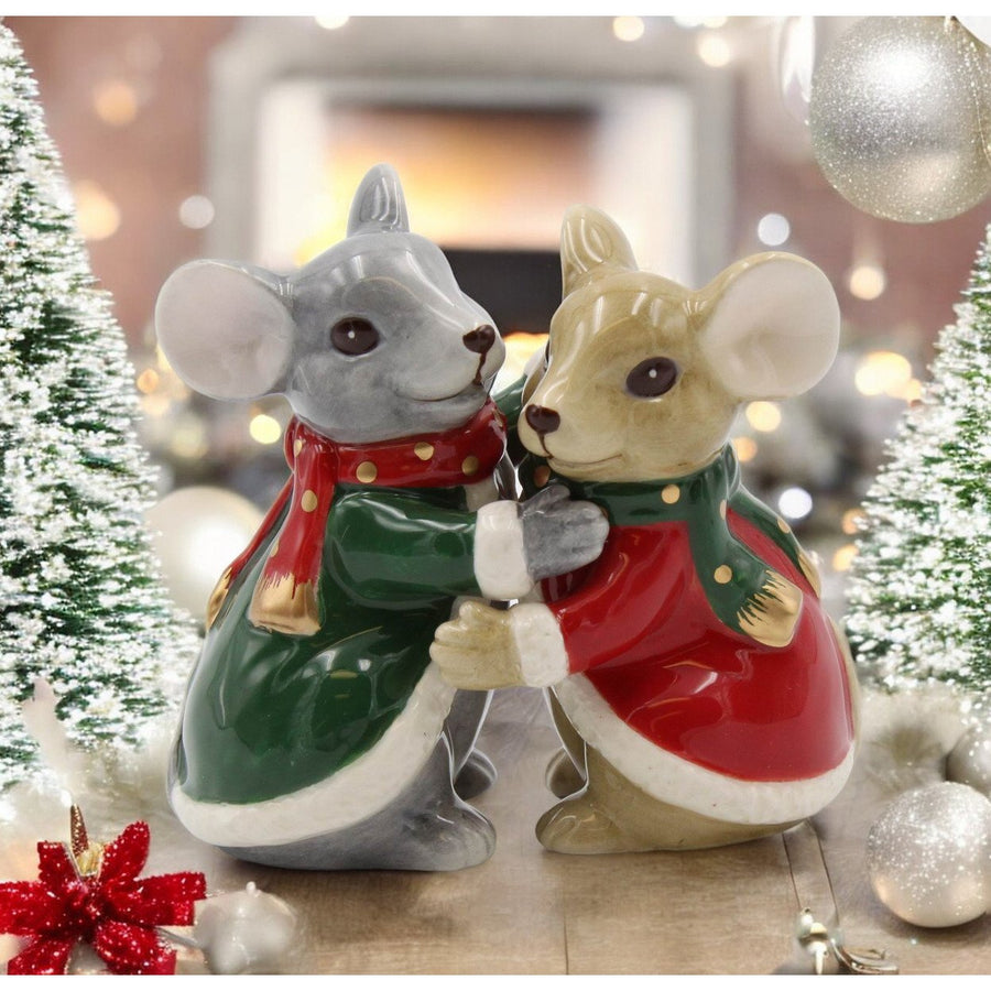 Ceramic Christmas Mice Salt and Pepper Shakers Holiday Dinner Decor Image 1