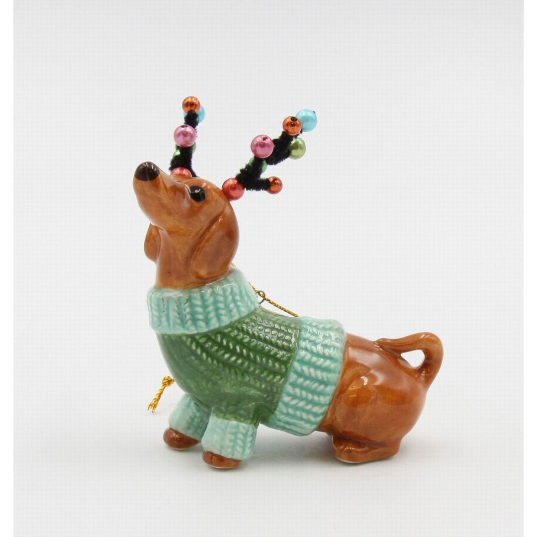 Ceramic Dachshund Ornament Christmas Tree Decor 3.375x1.625x3.875 Image 6