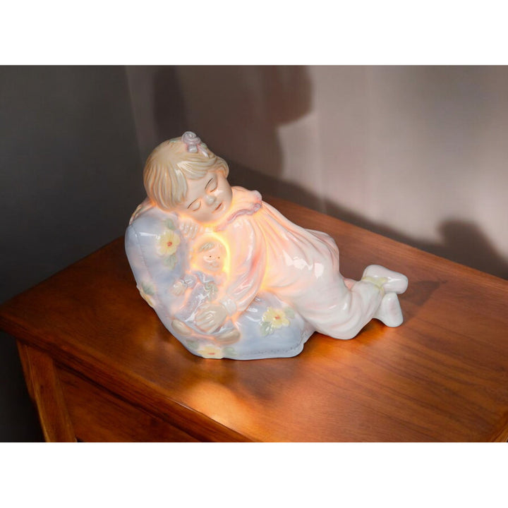 Ceramic Nightlight Little Girl Sleeping on Pillow 4.5in Gift Image 2