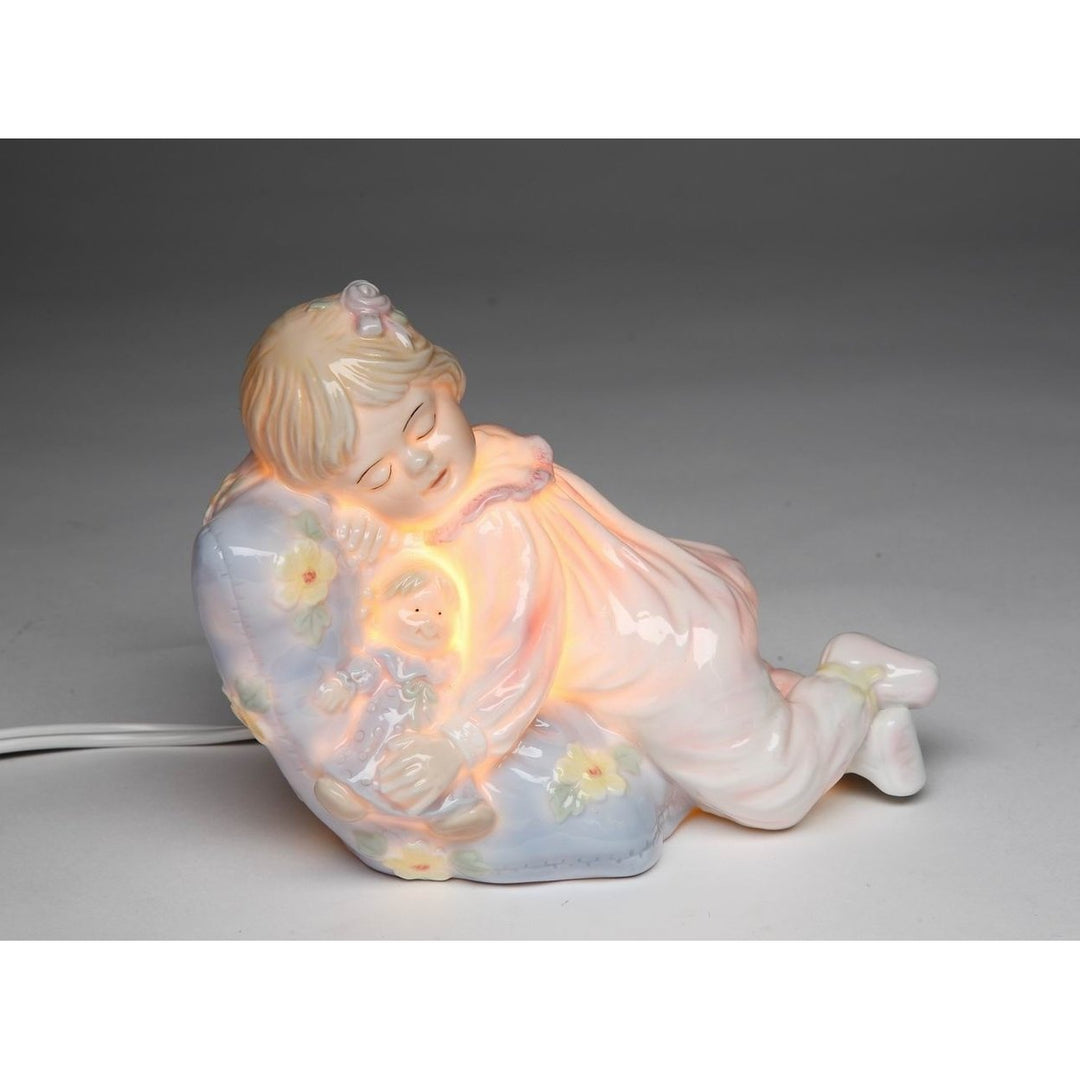 Ceramic Nightlight Little Girl Sleeping on Pillow 4.5in Gift Image 3