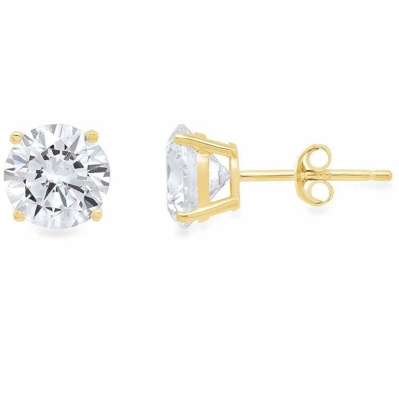 Paris Jewelry 14k Yellow Gold 3mm Created Diamond Round Push Back Stud Earrings Image 1