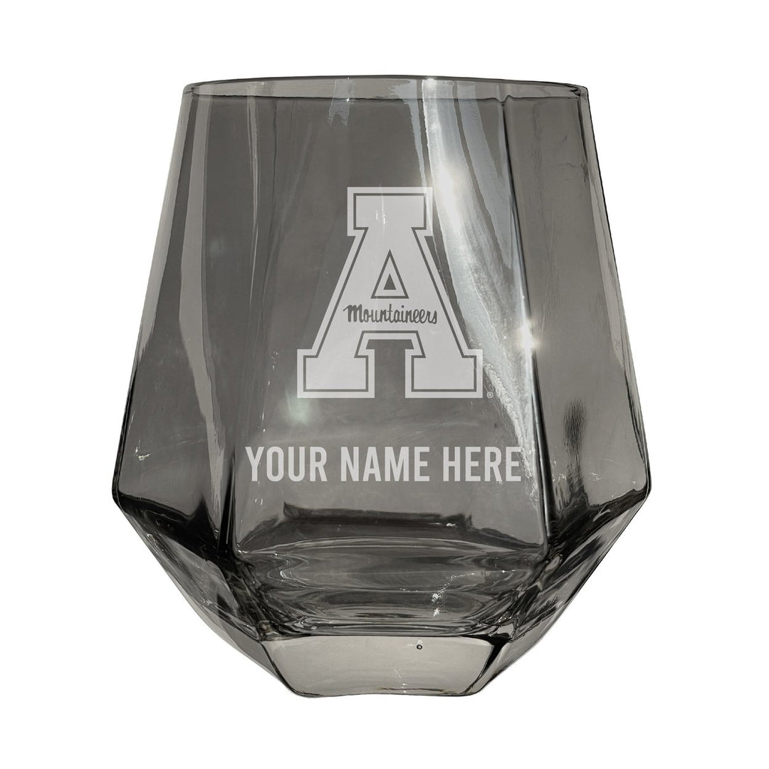 Appalachian State Customizable Stemless Diamond Wine Glass Engraved 10 oz Officially Licensed Collegiate Product Image 1