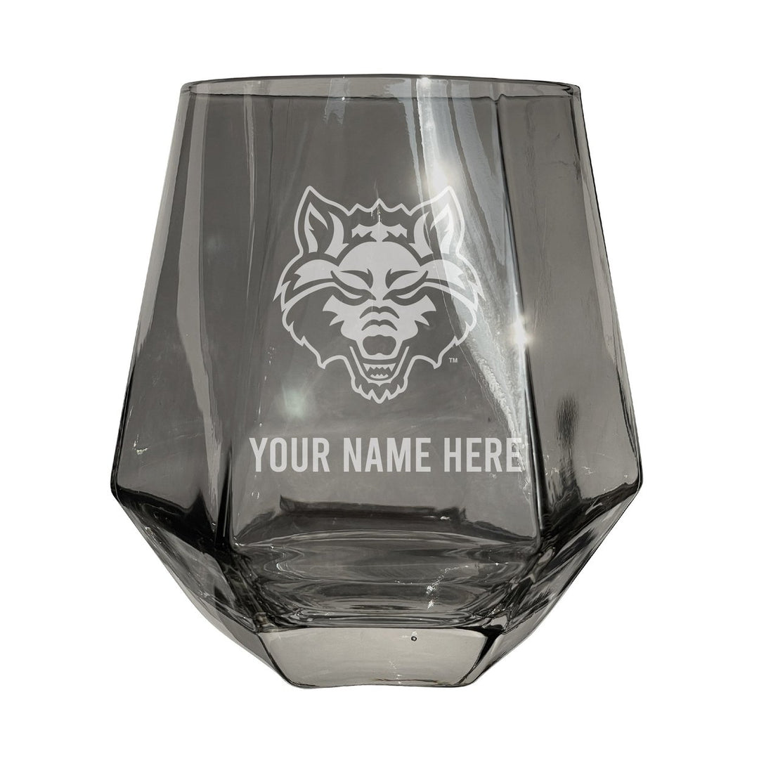 Arkansas State Customizable Stemless Diamond Wine Glass Engraved 10 oz Officially Licensed Collegiate Product Image 1