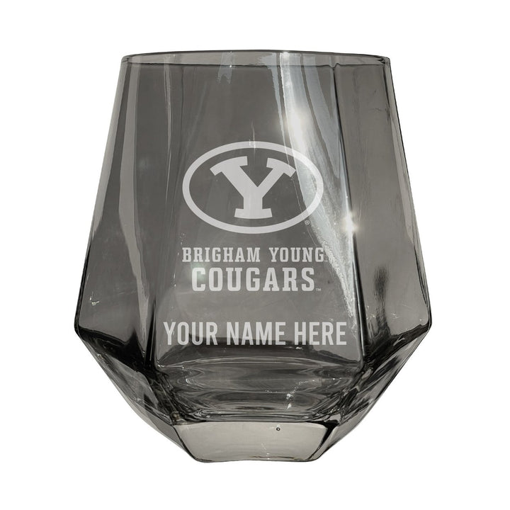 Brigham Young Cougars Customizable Stemless Diamond Wine Glass Engraved 10 oz Officially Licensed Collegiate Product Image 1