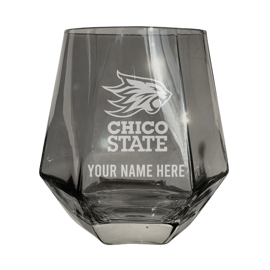 California State University Chico Customizable Stemless Diamond Wine Glass Engraved 10 oz Officially Licensed Collegiate Image 1