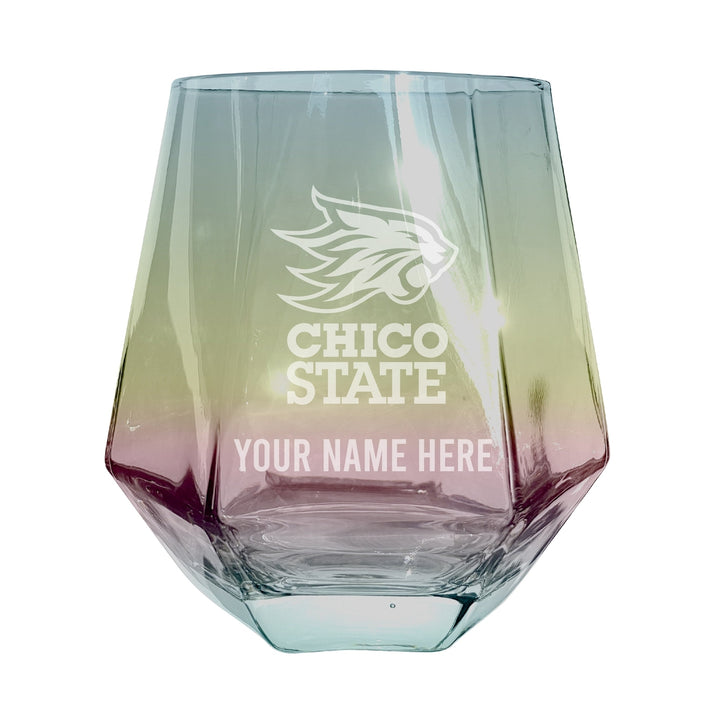 California State University Chico Customizable Stemless Diamond Wine Glass Engraved 10 oz Officially Licensed Collegiate Image 3