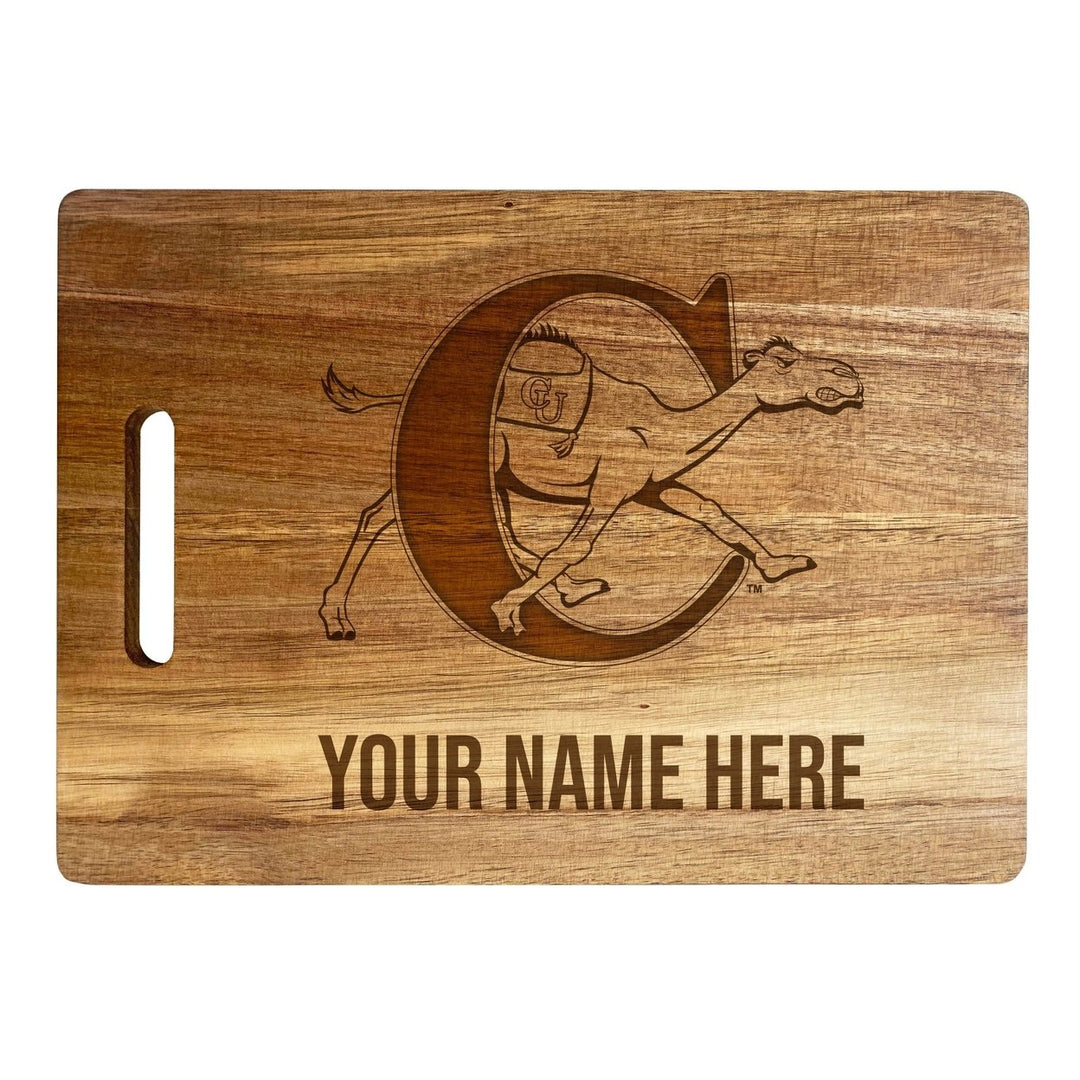 Campbell University Fighting Camels Customizable Engraved Wooden Cutting Board 10" x 14" Acacia Wood Officially Licensed Image 1