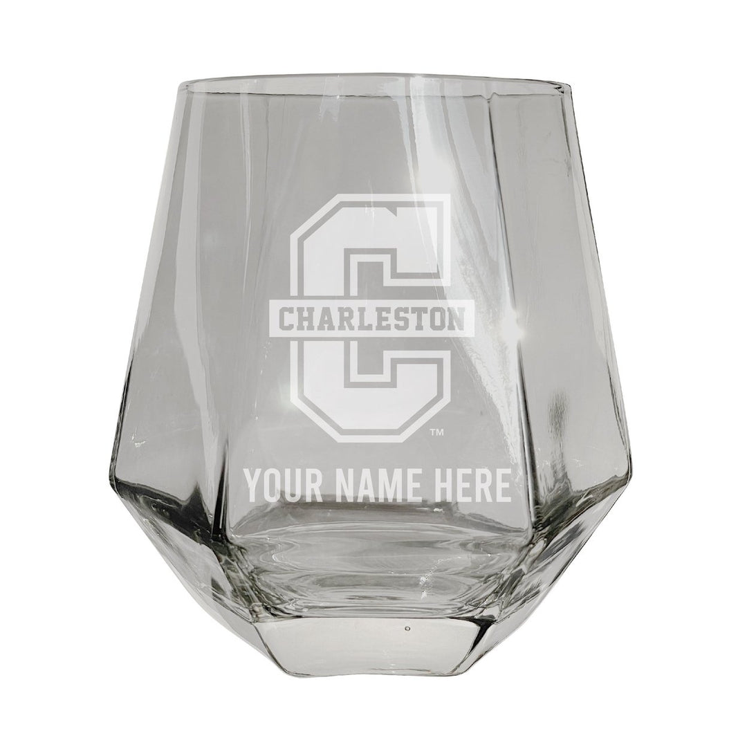 College of Charleston Customizable Stemless Diamond Wine Glass Engraved 10 oz Officially Licensed Collegiate Product Image 1