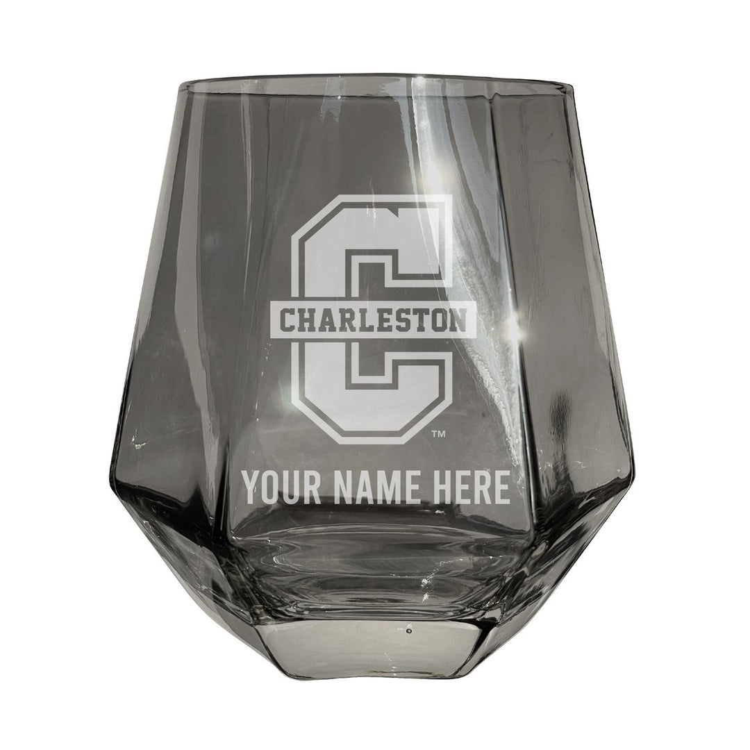 College of Charleston Customizable Stemless Diamond Wine Glass Engraved 10 oz Officially Licensed Collegiate Product Image 1