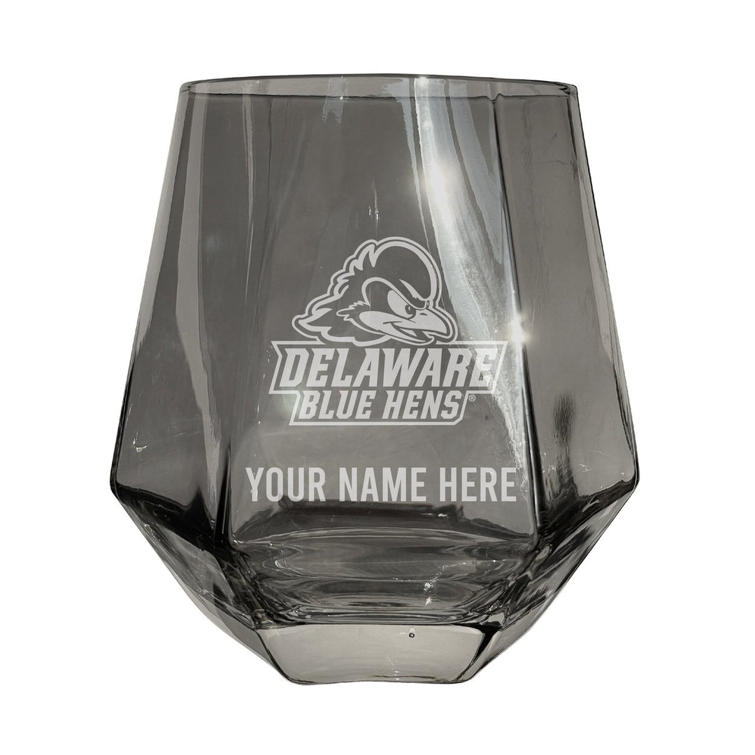 Delaware Blue Hens Customizable Stemless Diamond Wine Glass Engraved 10 oz Officially Licensed Collegiate Product Image 1