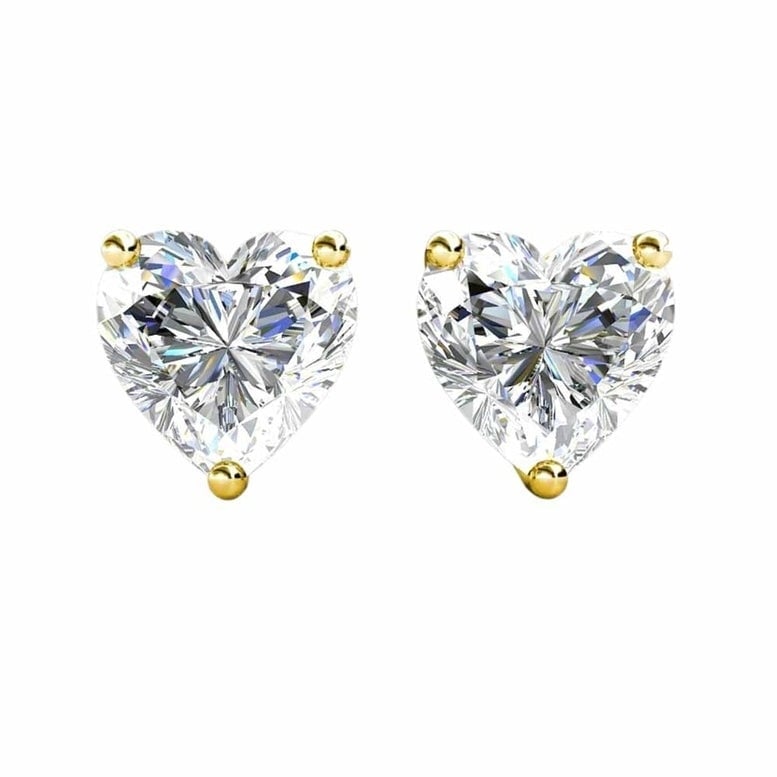 Paris Jewelry 14k Yellow Gold Heart Created Diamond Stud Earrings 4mm Image 1