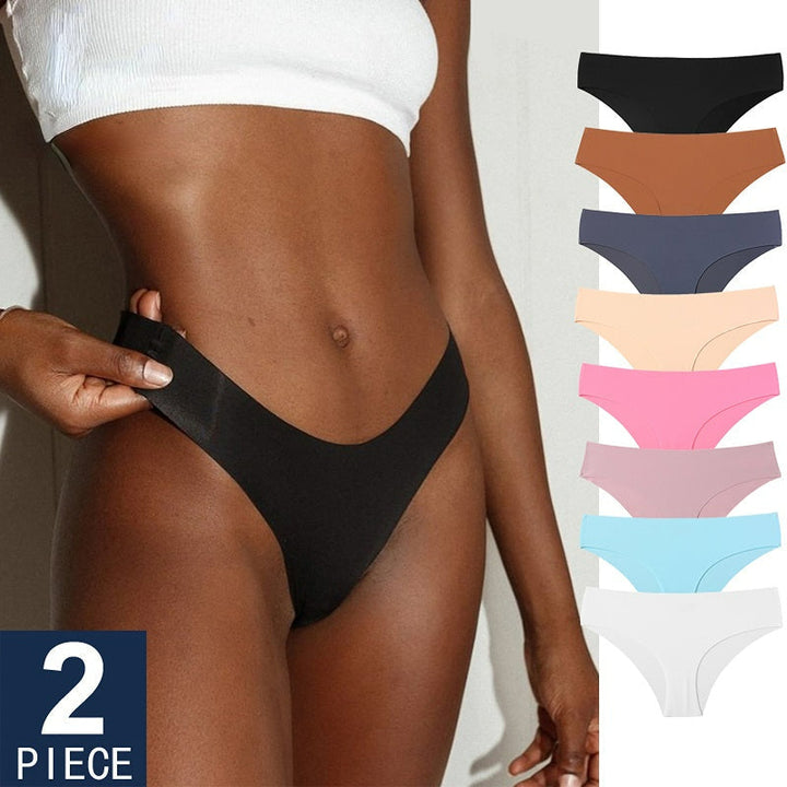 Women Fashion 2PCS/Set Panties For Seamless Panty Set Solid Invisible Underwear Low Waist Briefs Womens Underpant Image 1