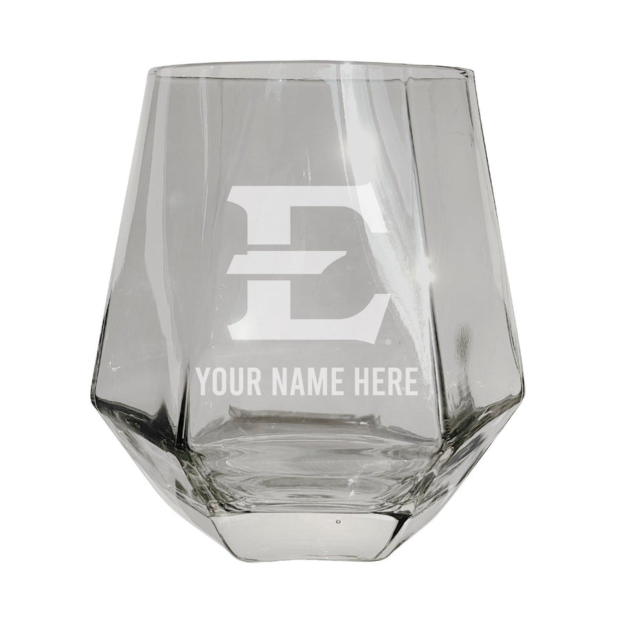 East Tennessee State University Customizable Stemless Diamond Wine Glass Engraved 10 oz Officially Licensed Collegiate Image 1