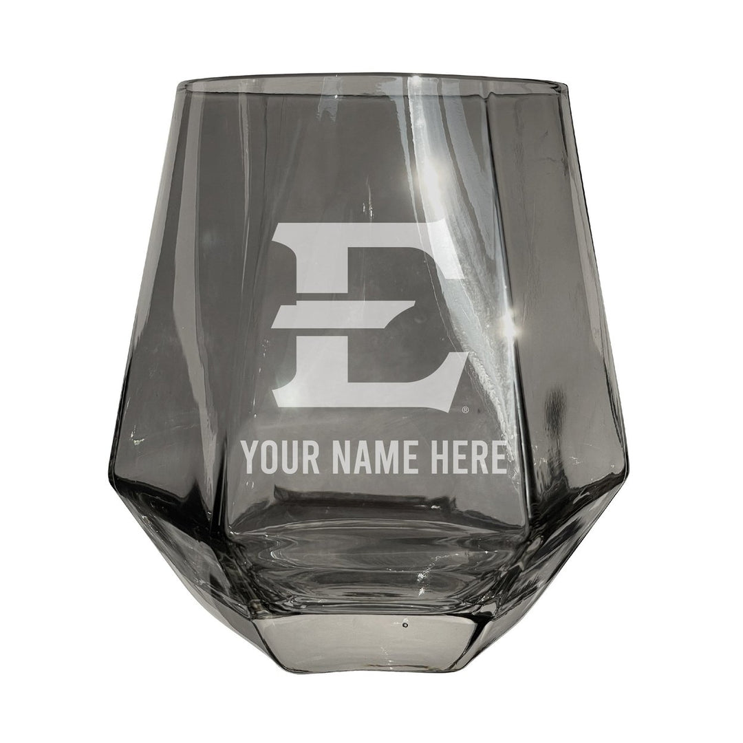 East Tennessee State University Customizable Stemless Diamond Wine Glass Engraved 10 oz Officially Licensed Collegiate Image 1