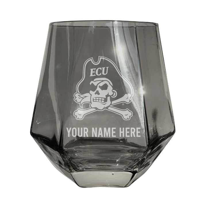 East Carolina Pirates Customizable Stemless Diamond Wine Glass Engraved 10 oz Officially Licensed Collegiate Product Image 1