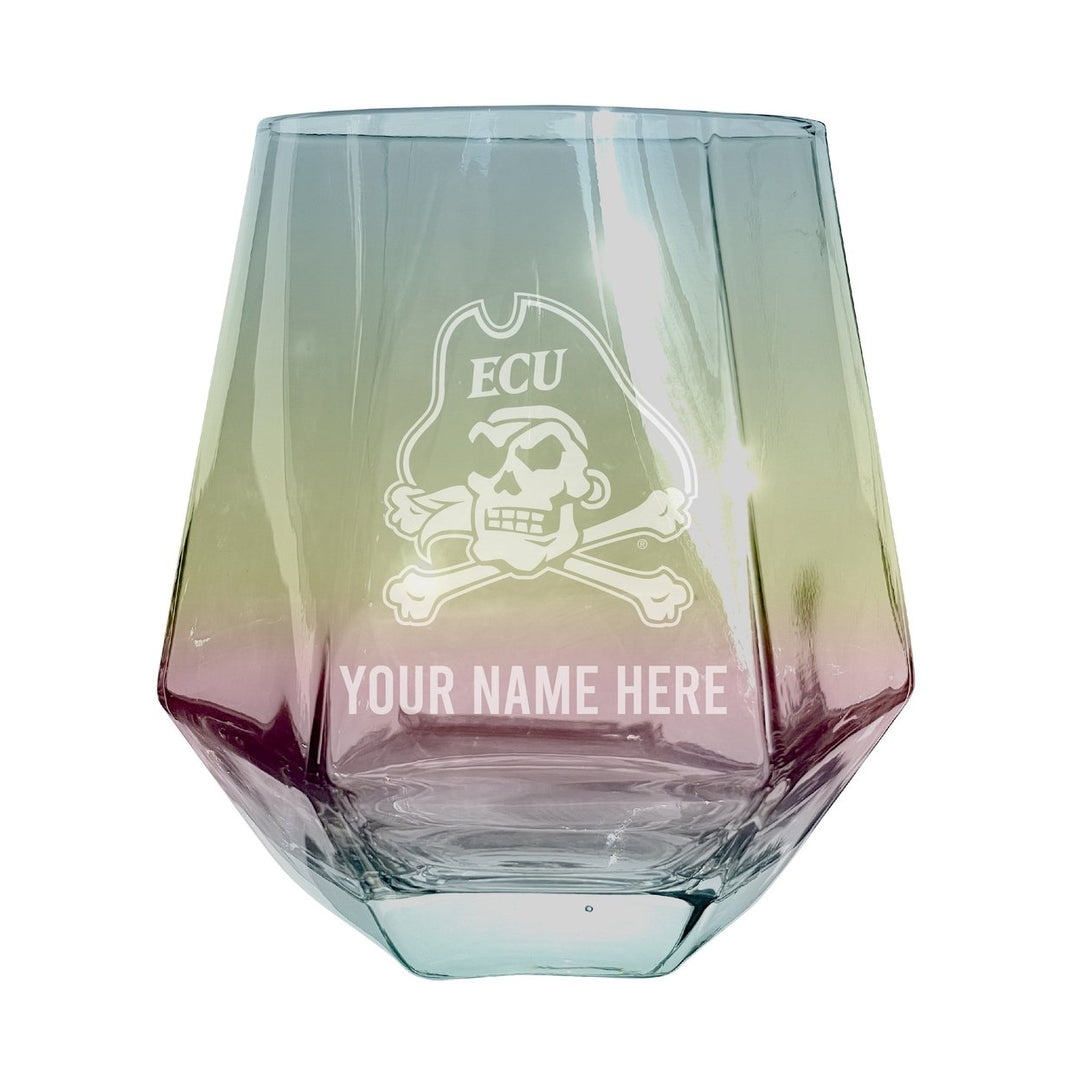 East Carolina Pirates Customizable Stemless Diamond Wine Glass Engraved 10 oz Officially Licensed Collegiate Product Image 1