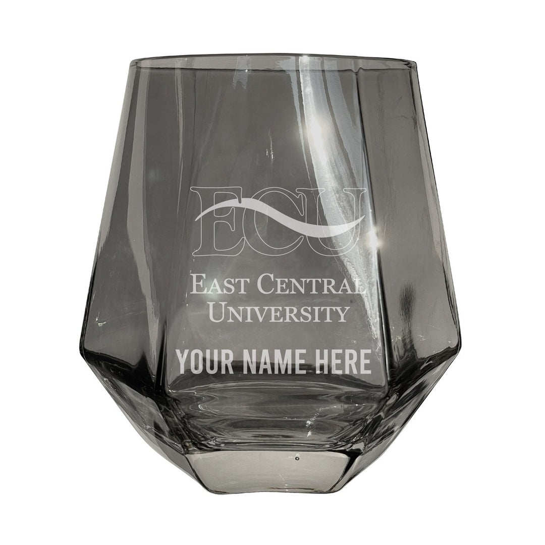 East Central University Tigers Customizable Stemless Diamond Wine Glass Engraved 10 oz Officially Licensed Collegiate Image 1