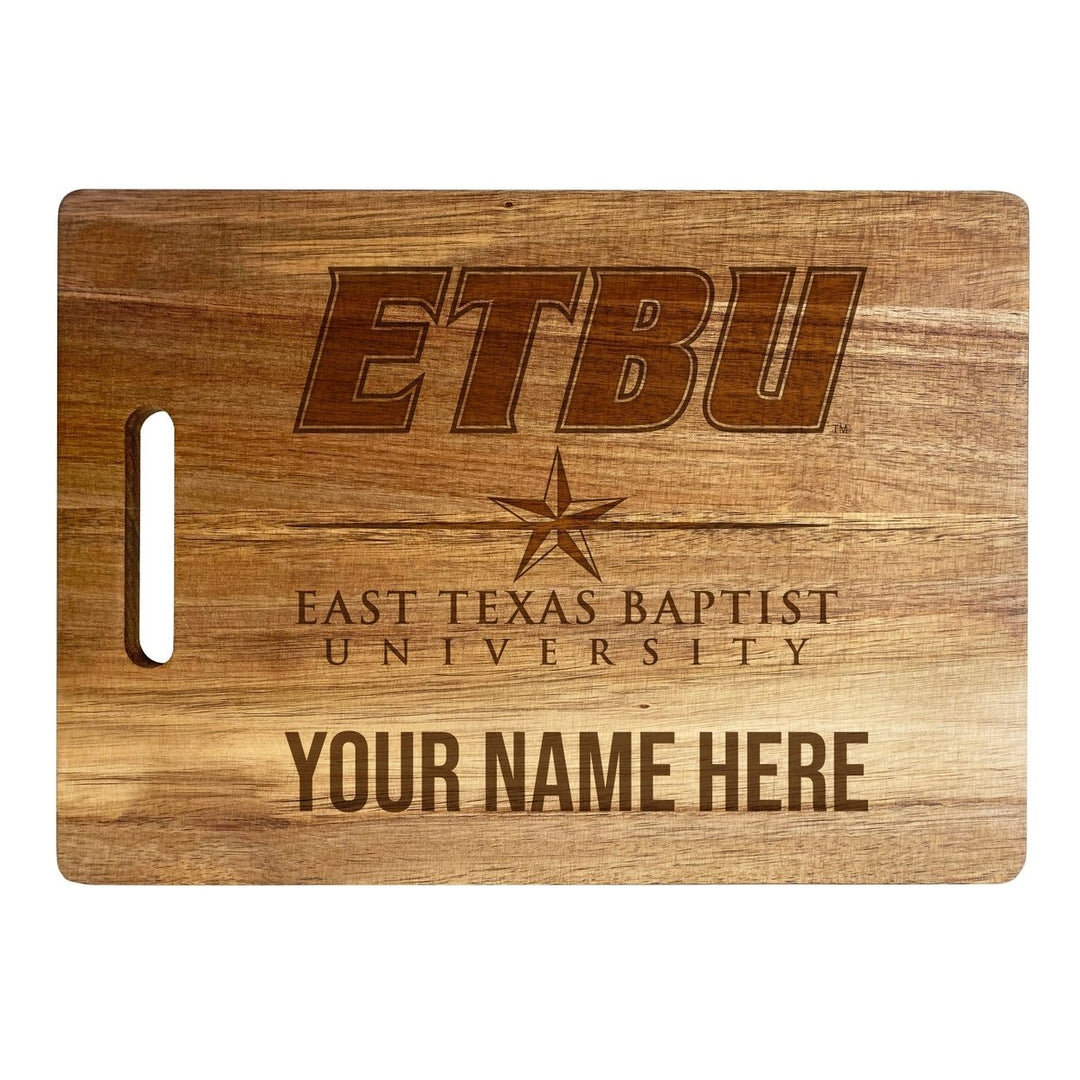 East Texas Baptist University Customizable Engraved Wooden Cutting Board 10" x 14" Acacia Wood Officially Licensed Image 1