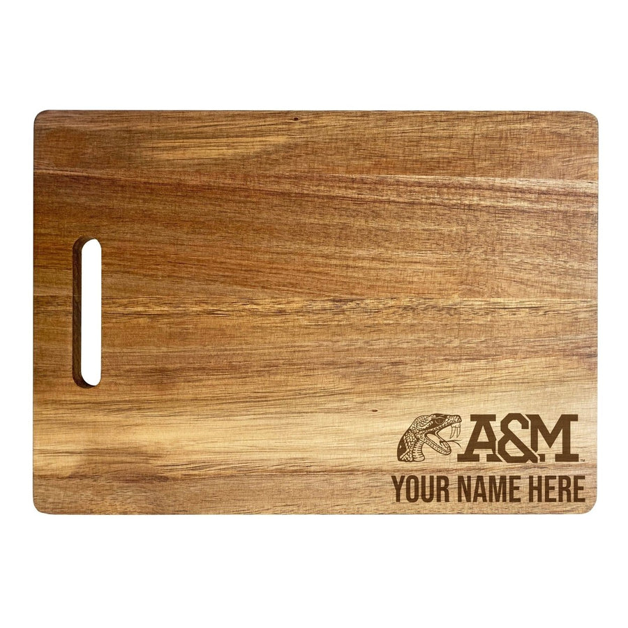 Florida AandM Rattlers Customizable Engraved Wooden Cutting Board 10" x 14" Acacia Wood Officially Licensed Collegiate Image 1