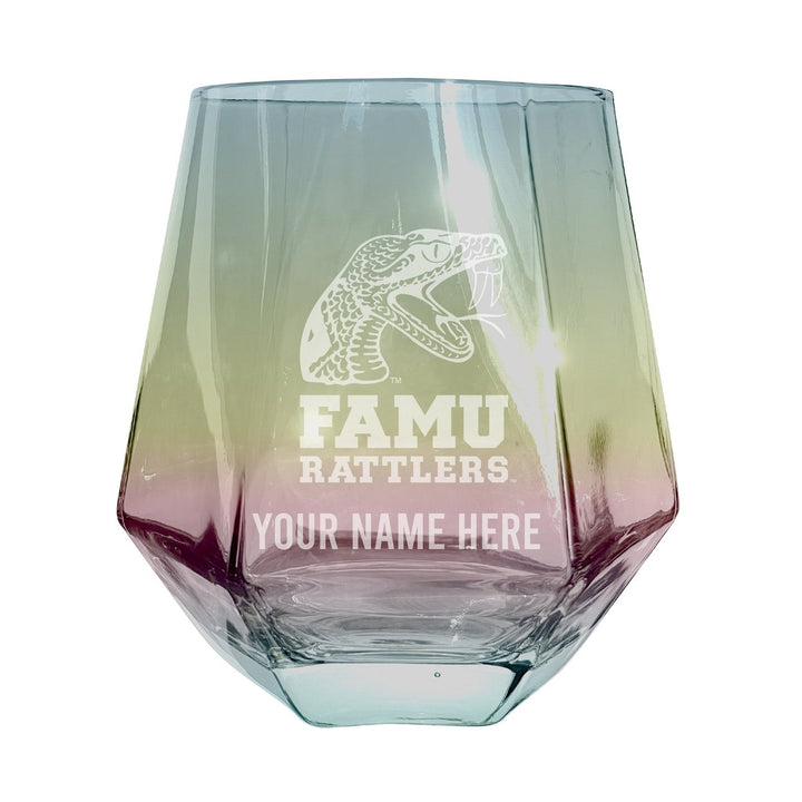 Florida AandM Rattlers Customizable Stemless Diamond Wine Glass Engraved 10 oz Officially Licensed Collegiate Product Image 1