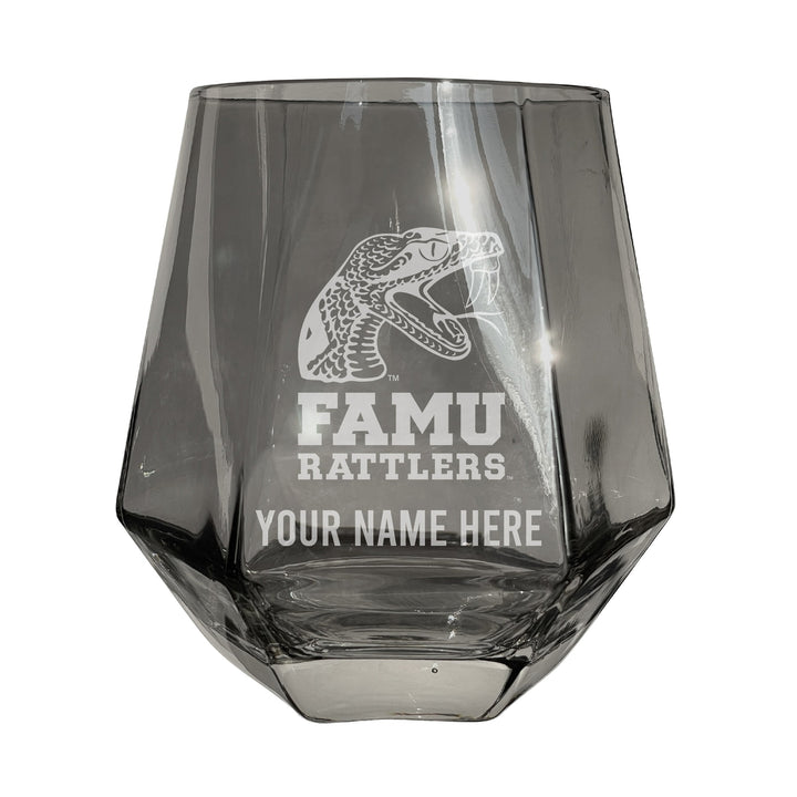 Florida AandM Rattlers Customizable Stemless Diamond Wine Glass Engraved 10 oz Officially Licensed Collegiate Product Image 2