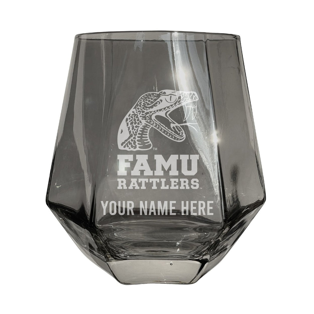 Florida AandM Rattlers Customizable Stemless Diamond Wine Glass Engraved 10 oz Officially Licensed Collegiate Product Image 1