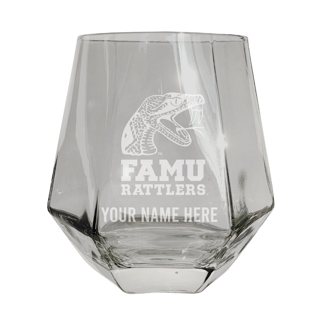 Florida AandM Rattlers Customizable Stemless Diamond Wine Glass Engraved 10 oz Officially Licensed Collegiate Product Image 3