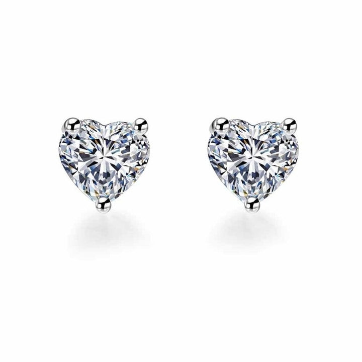 Paris Jewelry 14k White Gold 3mm Heart Created Diamond Stud Earrings Image 1