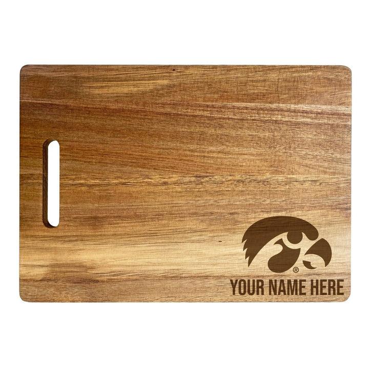 Iowa Hawkeyes Customizable Engraved Wooden Cutting Board 10" x 14" Acacia Wood Officially Licensed Collegiate Product Image 1