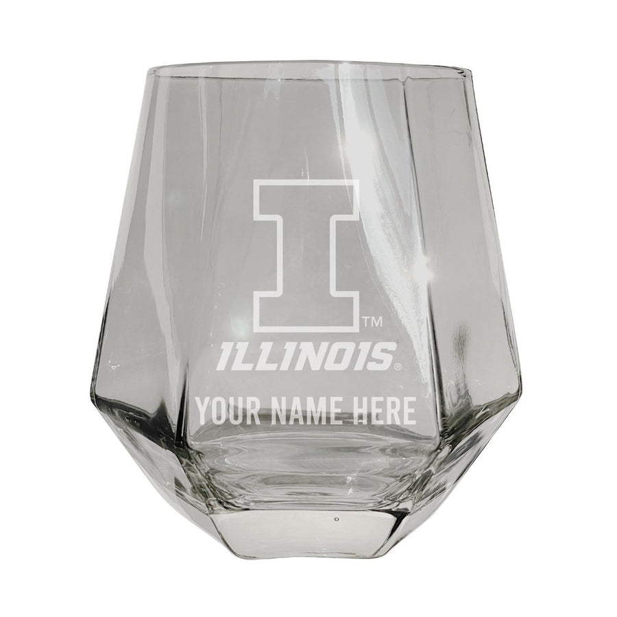 Illinois Fighting Illini Customizable Stemless Diamond Wine Glass Engraved 10 oz Officially Licensed Collegiate Product Image 1