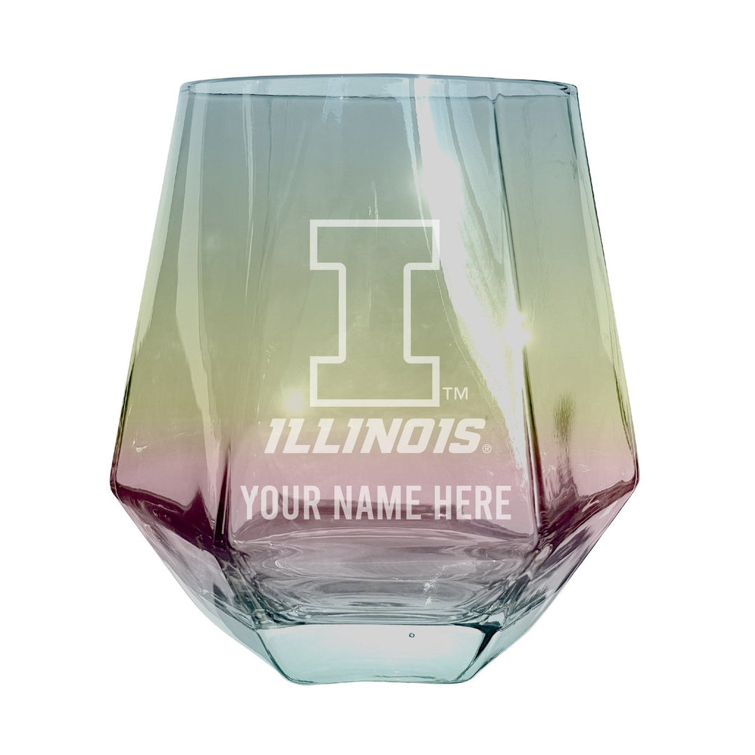 Illinois Fighting Illini Customizable Stemless Diamond Wine Glass Engraved 10 oz Officially Licensed Collegiate Product Image 1