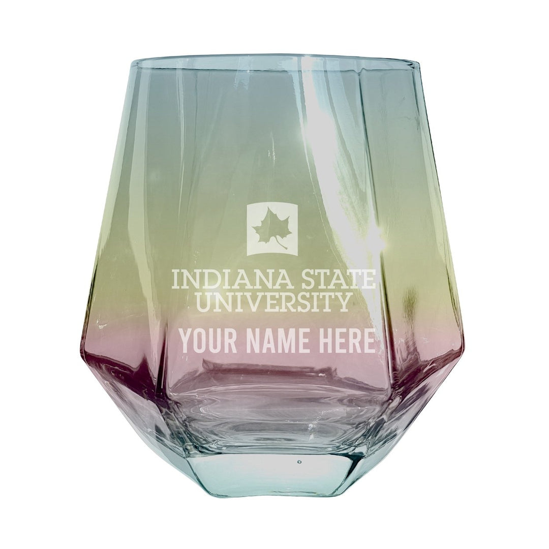 Indiana State University Customizable Stemless Diamond Wine Glass Engraved 10 oz Officially Licensed Collegiate Product Image 1