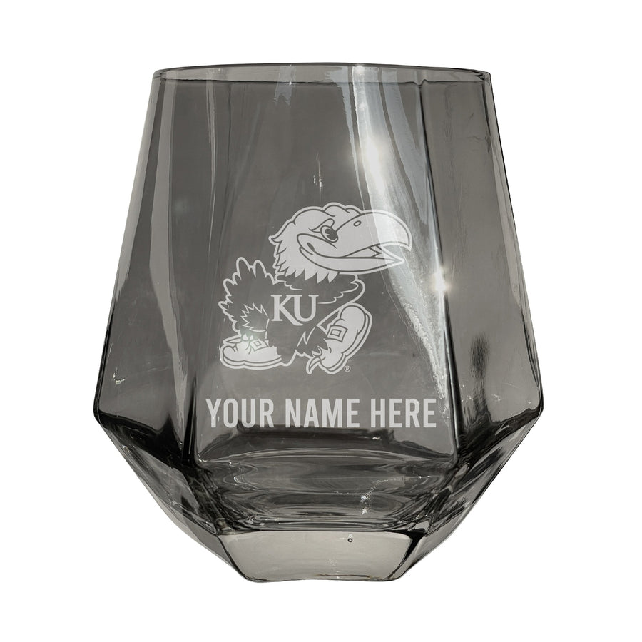 Kansas Jayhawks Customizable Stemless Diamond Wine Glass Engraved 10 oz Officially Licensed Collegiate Product Image 1