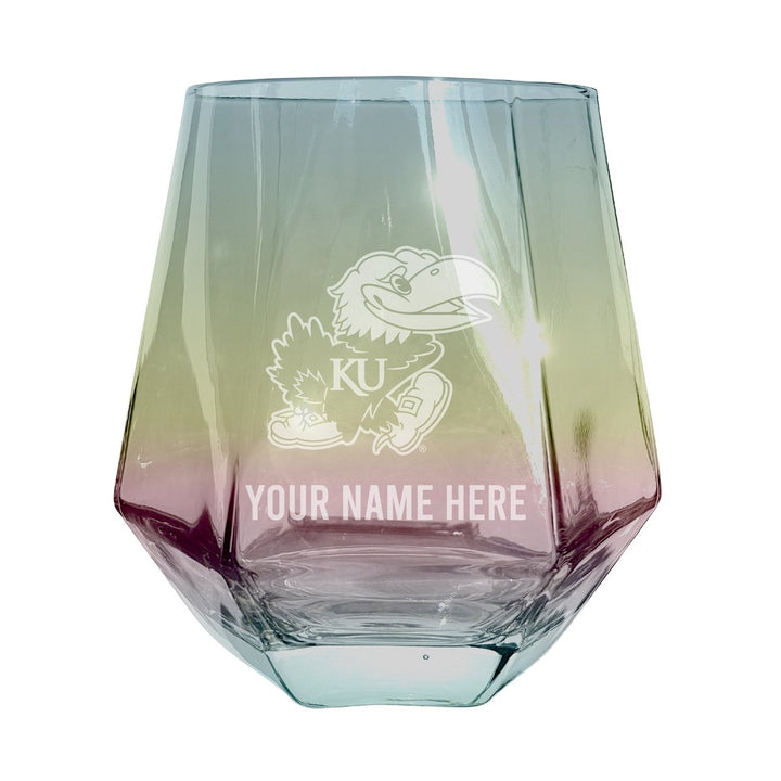 Kansas Jayhawks Customizable Stemless Diamond Wine Glass Engraved 10 oz Officially Licensed Collegiate Product Image 1