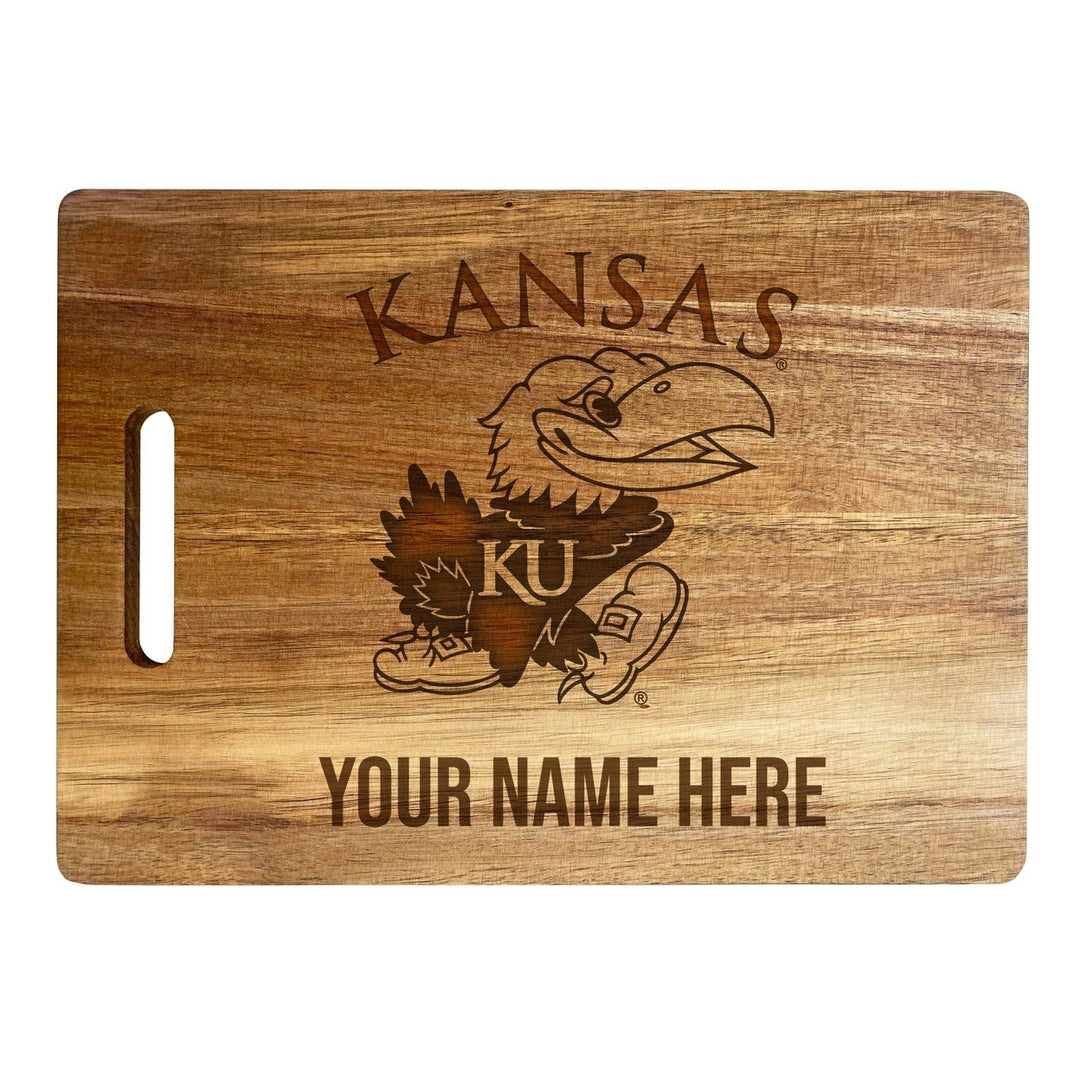 Kansas Jayhawks Customizable Engraved Wooden Cutting Board 10" x 14" Acacia Wood Officially Licensed Collegiate Product Image 2