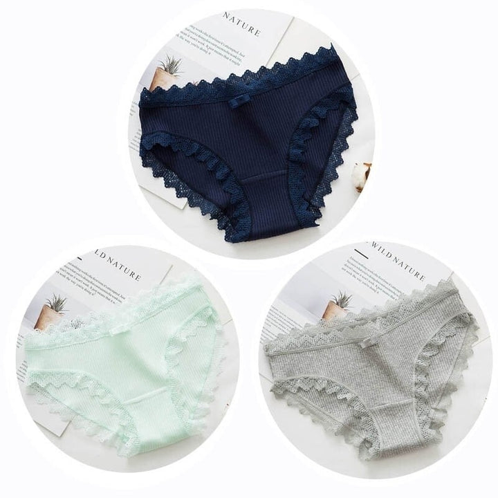 Women Fashion 3pcs Lace Panties Underwear Seamless Cute Bow Briefs Soft Comfort Lingerie Female Underpant Image 4