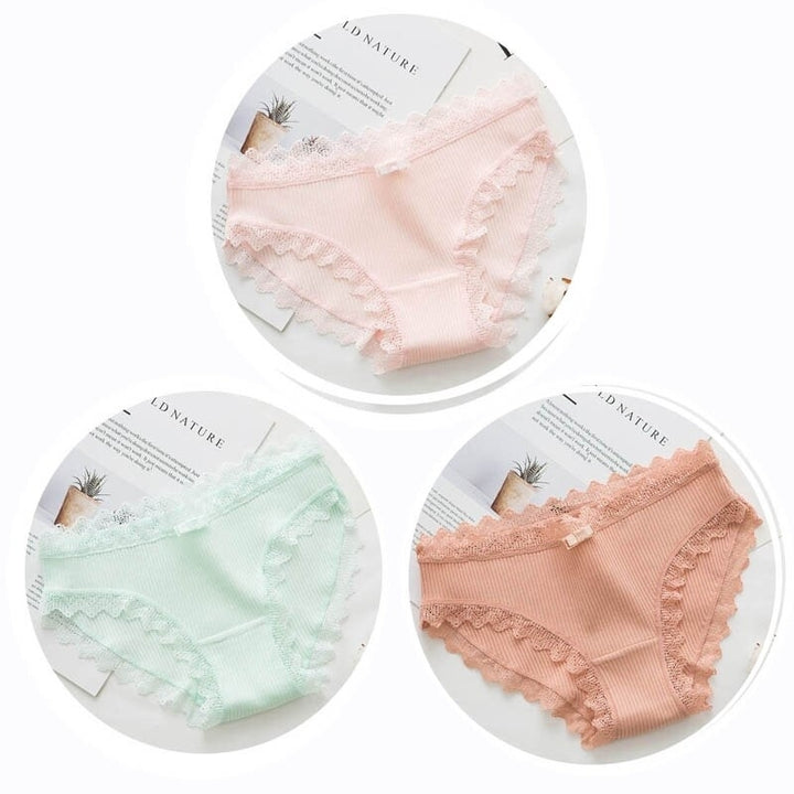 Women Fashion 3pcs Lace Panties Underwear Seamless Cute Bow Briefs Soft Comfort Lingerie Female Underpant Image 6