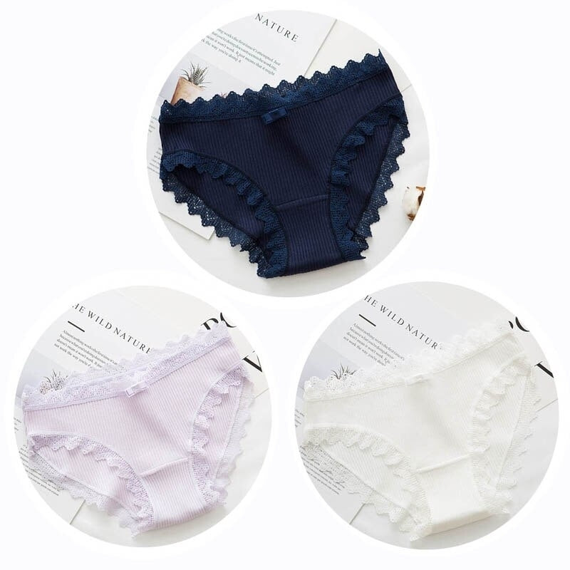 Women Fashion 3pcs Lace Panties Underwear Seamless Cute Bow Briefs Soft Comfort Lingerie Female Underpant Image 7