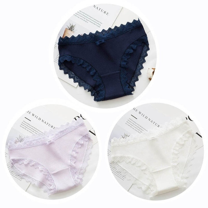 Women Fashion 3pcs Lace Panties Underwear Seamless Cute Bow Briefs Soft Comfort Lingerie Female Underpant Image 7