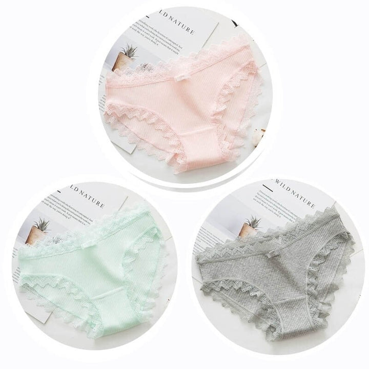 Women Fashion 3pcs Lace Panties Underwear Seamless Cute Bow Briefs Soft Comfort Lingerie Female Underpant Image 8