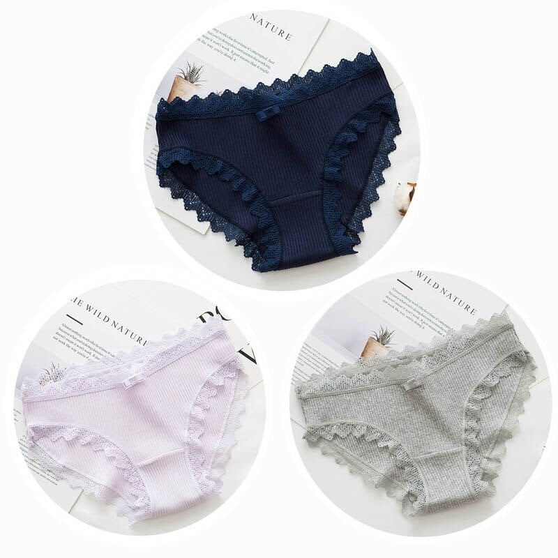 Women Fashion 3pcs Lace Panties Underwear Seamless Cute Bow Briefs Soft Comfort Lingerie Female Underpant Image 9