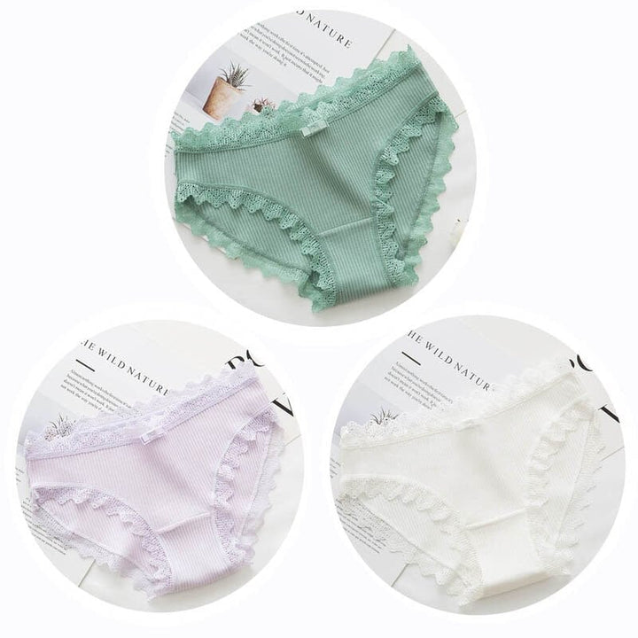 Women Fashion 3pcs Lace Panties Underwear Seamless Cute Bow Briefs Soft Comfort Lingerie Female Underpant Image 10